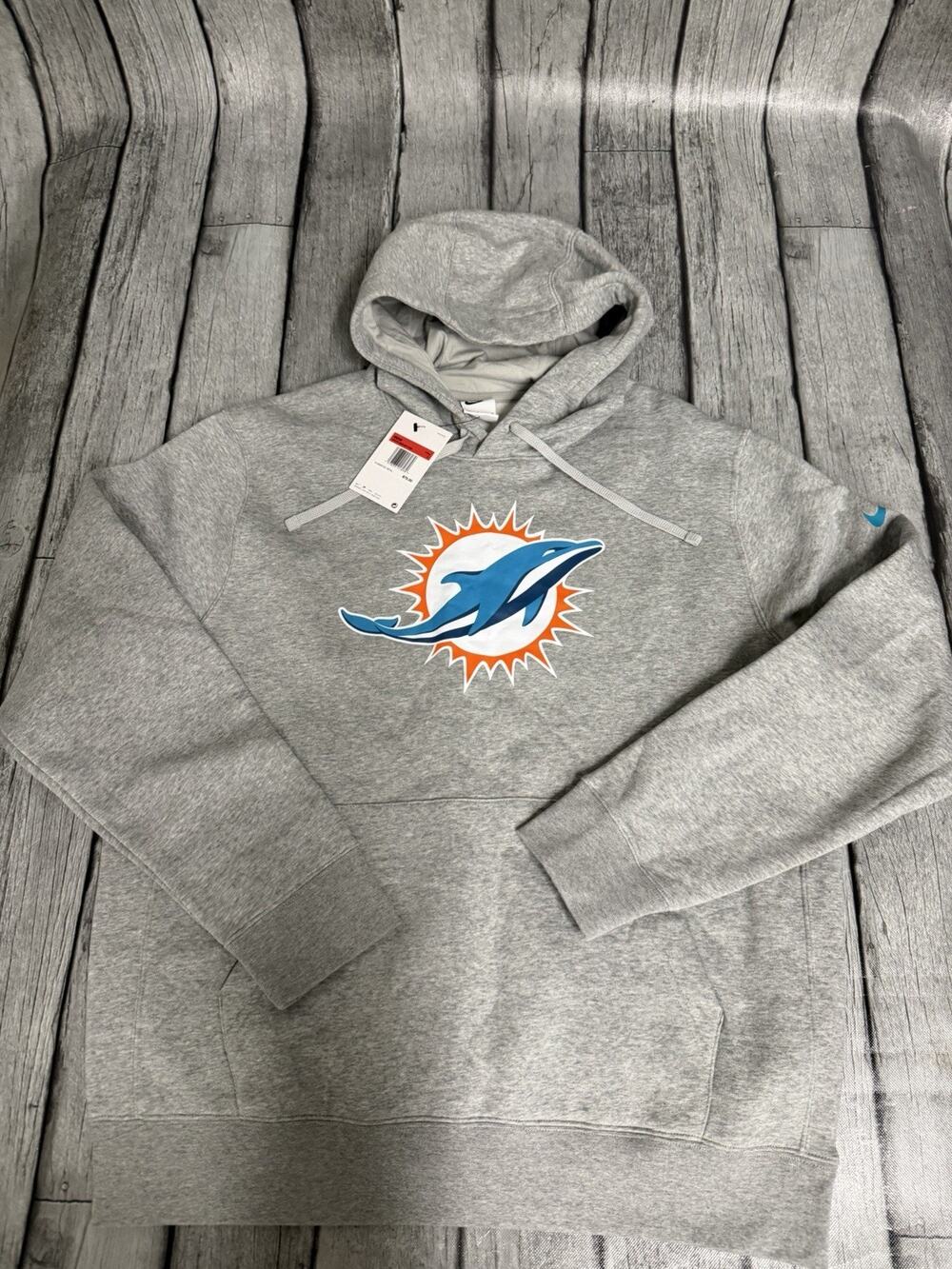NWT Men's Nike Miami Dolphins Hoodie Heather Grey Sz Large NFL